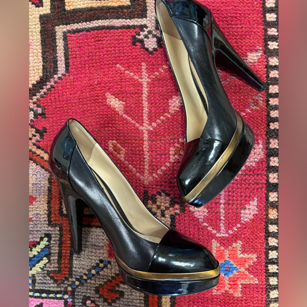 YSL black and gold patent leather heels - like new